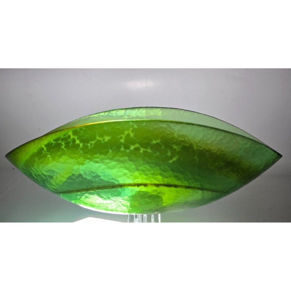 Murano Style Hand Blown‎ Green Lime Iridescent Art Glass Bowl Centerpiece 16"